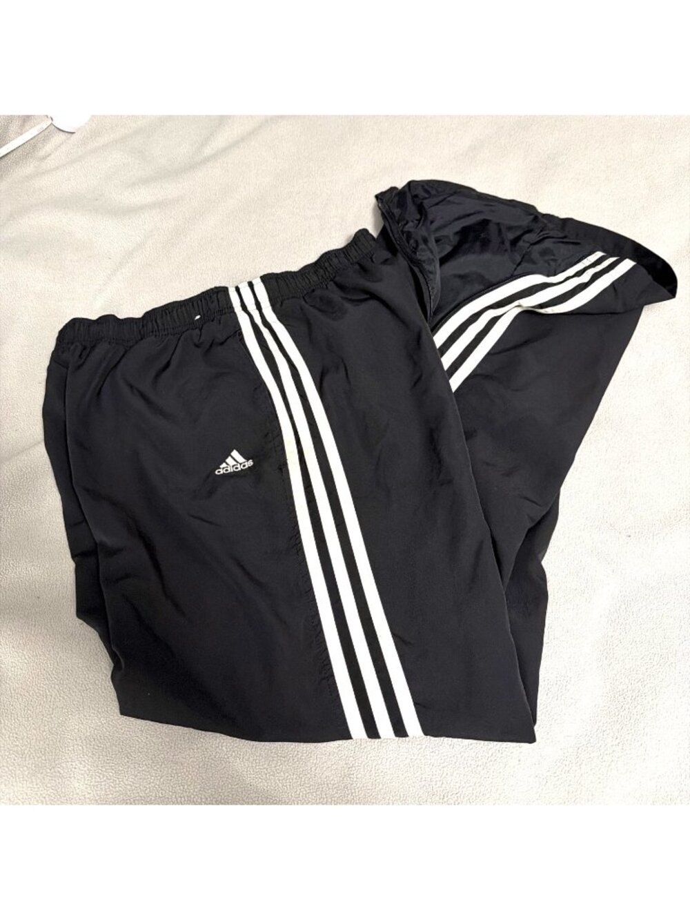 Vintage Y2K Adidas Black Track Pants With White Stripes Size Medium Zip Ankle